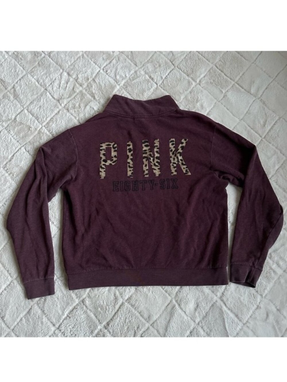 Victoria's Secret PINK | Maroon & Animal Print Logo Quarter Zip | Size Large